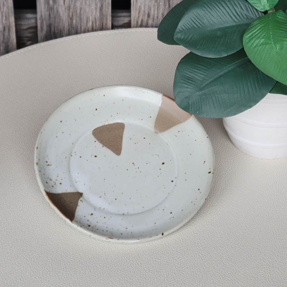 Bloomingville Artisan Speckled Ceramic Plate with Geometric Design